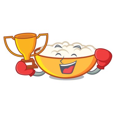 Kazanan süzme peynir maskot karikatür vektör çizim boks