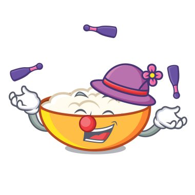 Süzme peynir maskot karikatür vektör çizim hokkabazlık