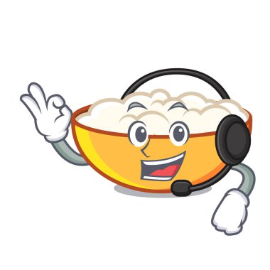 Kulaklık süzme peynir maskot karikatür vektör çizim ile