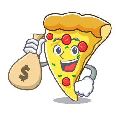 Para çantası pizza dilimi karakter karikatür vektör çizim ile
