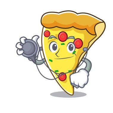 Doktor pizza dilimi karakter karikatür vektör çizim
