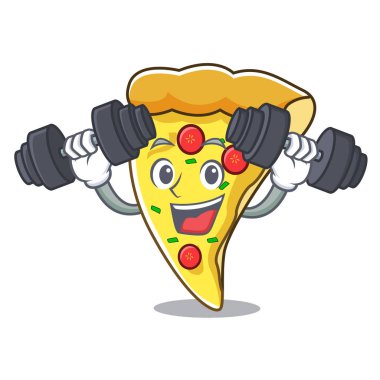 Fitness pizza dilimi karakter karikatür vektör çizim