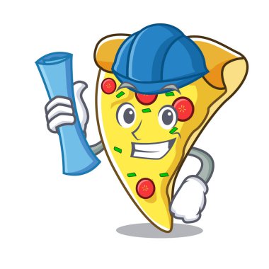 Mimar pizza dilimi karakter karikatür vektör çizim