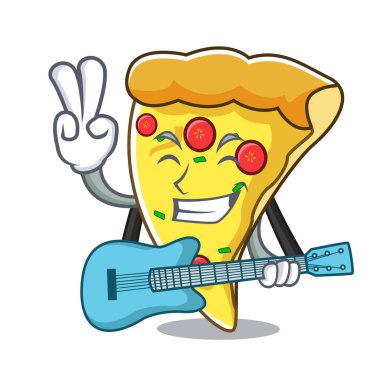 Gitar pizza dilimi maskot karikatür vektör çizim ile