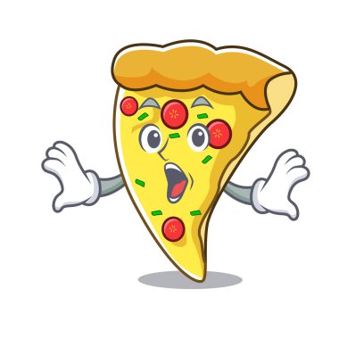 Sürpriz pizza dilimi maskot karikatür vektör çizim