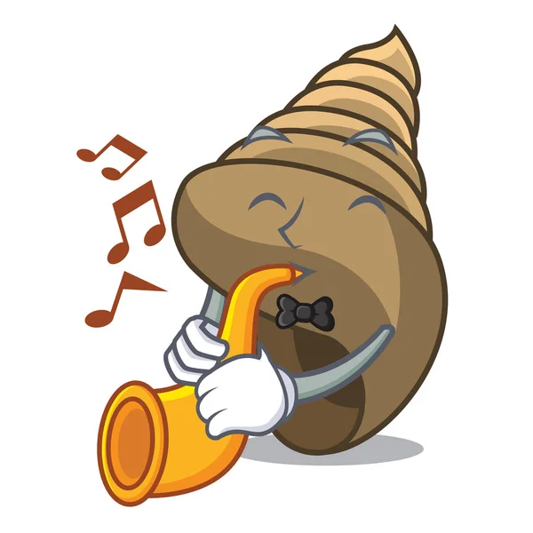 Com Trompete Espiral Shell Mascote Cartoon Vector Ilustração — Vetor de Stock