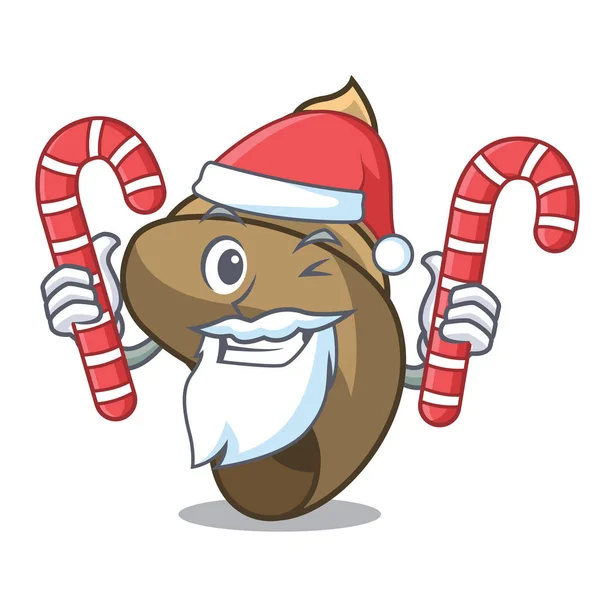 Santa Con Caramelo Espiral Concha Mascota Dibujo Animado Vector Ilustración — Vector de stock
