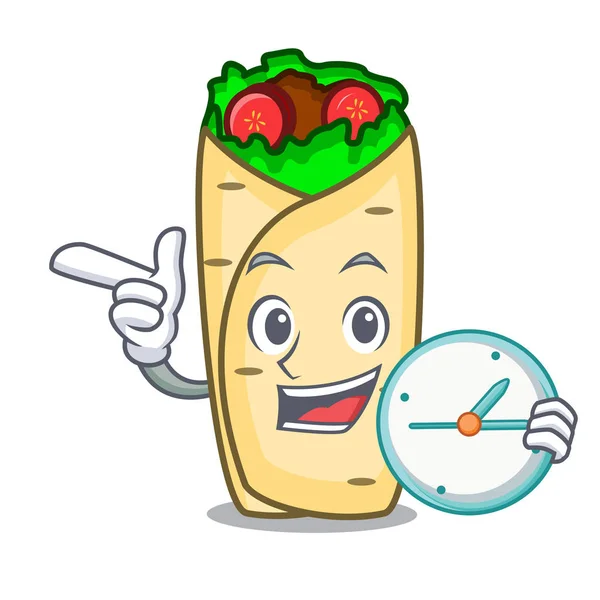 Dengan Ilustrasi Vektor Gaya Kartun Karakter Burrito Jam - Stok Vektor