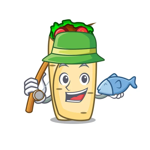 Pesca Burrito Mascote Desenho Animado Estilo Vetor Ilustração — Vetor de Stock