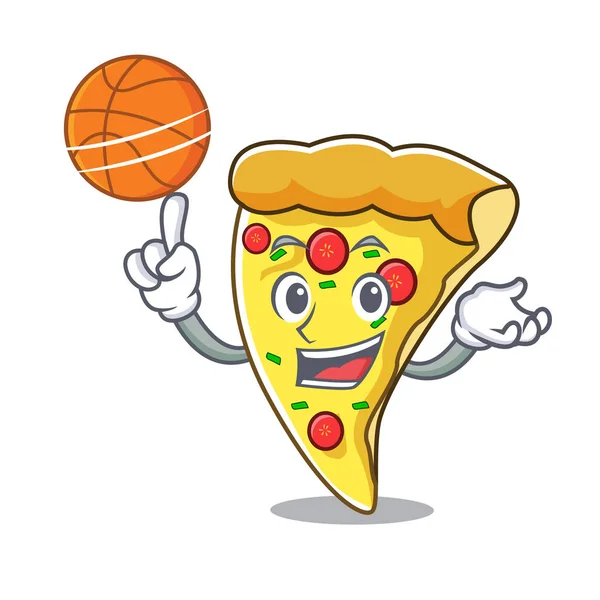 Avec Illustration Vectorielle Bande Dessinée Personnage Tranche Pizza Basket — Image vectorielle