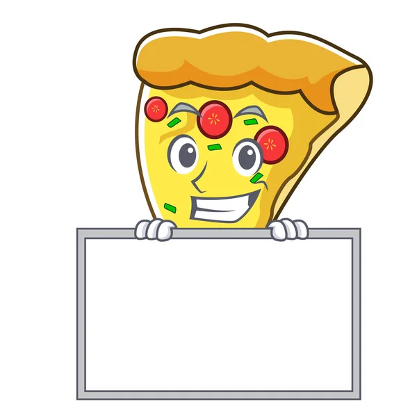 Grijnzend Met Board Pizza Slice Karakter Cartoon Vectorillustratie — Stockvector