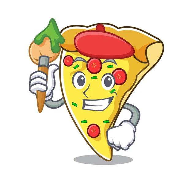 Artysta Pizza Slice Charakter Kreskówka Wektor Ilustracja — Wektor stockowy
