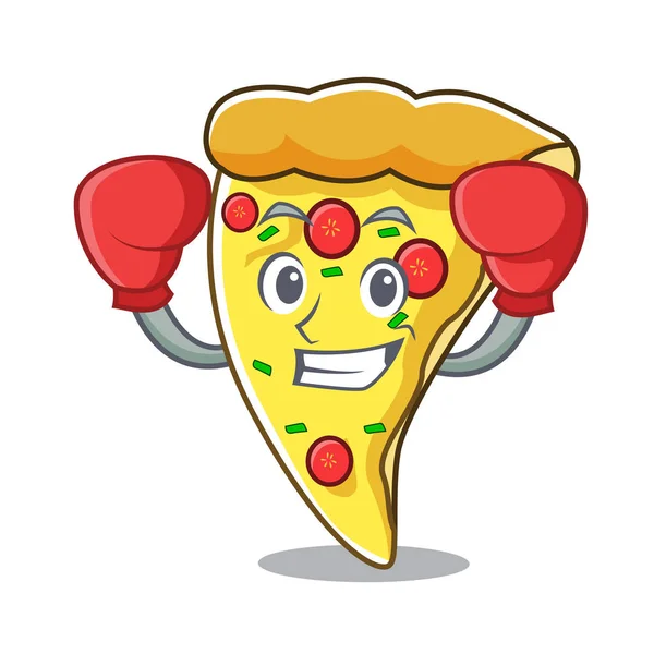 Boxe Pizza Fetta Personaggio Cartone Animato Vettoriale Illustrazione — Vettoriale Stock