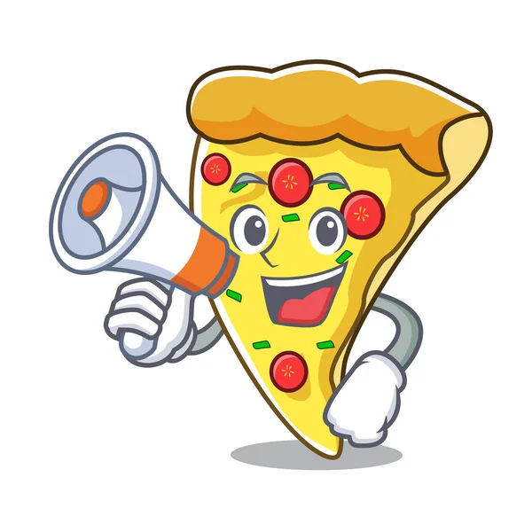 Met Megafoon Pizza Slice Karakter Cartoon Vectorillustratie — Stockvector