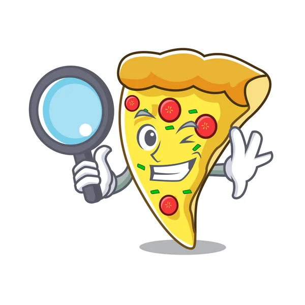 Detective Pizza Slice Karakter Cartoon Vectorillustratie — Stockvector