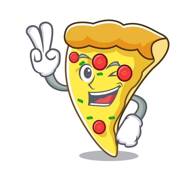 Twee Vinger Pizza Slice Karakter Cartoon Vectorillustratie — Stockvector
