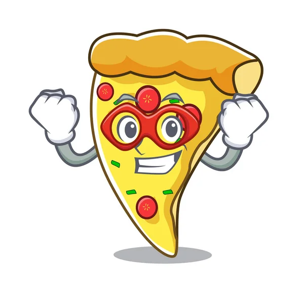 Super Held Pizza Slice Karakter Cartoon Vectorillustratie — Stockvector