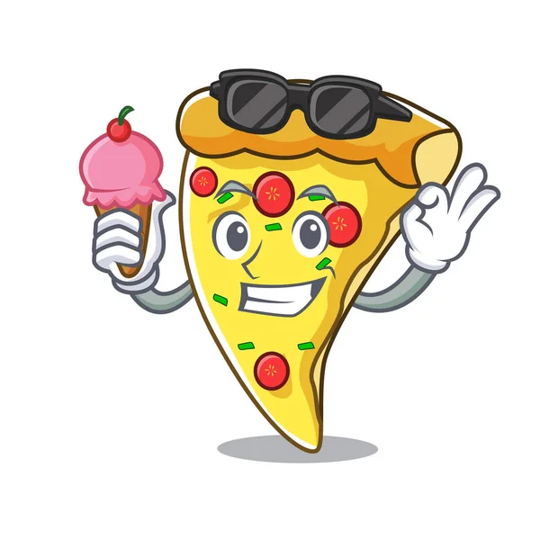 Met Ijs Pizza Slice Karakter Cartoon Vectorillustratie — Stockvector