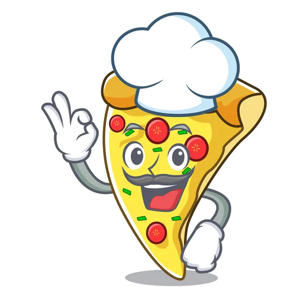 Chef Kok Pizza Slice Karakter Cartoon Vectorillustratie — Stockvector