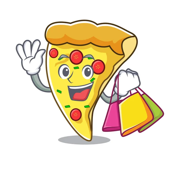 Winkelen Pizza Slice Karakter Cartoon Vectorillustratie — Stockvector