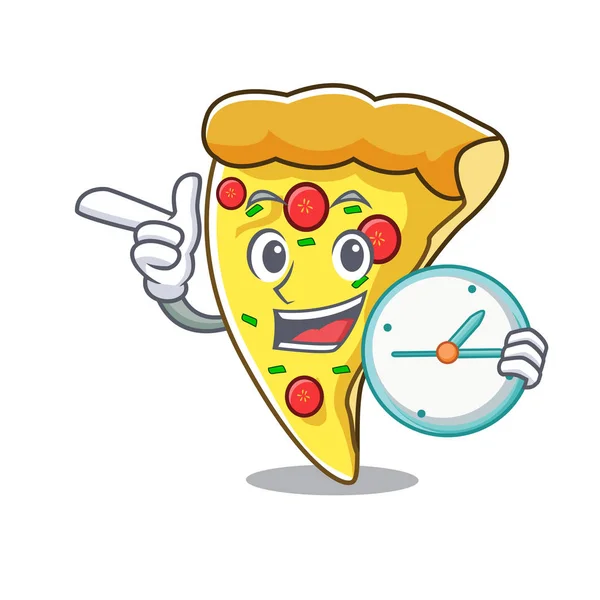 With clock pizza slice character cartoon vector illustration - Stock Image  - Everypixel