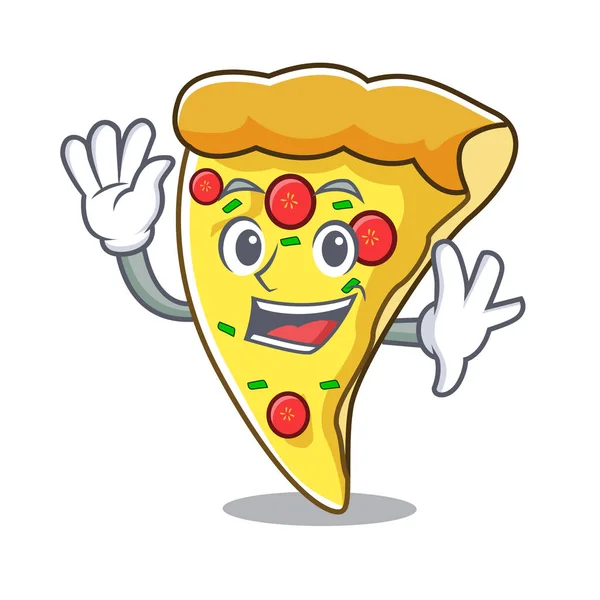 Ondeando Pizza Rebanada Personaje Dibujos Animados Vector Ilustración — Archivo Imágenes Vectoriales