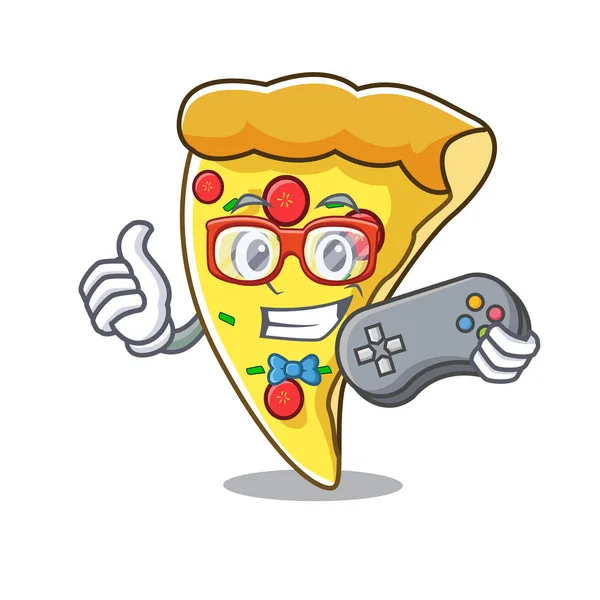 Gamer Pizza Slice Mascotte Cartoon Vectorillustratie — Stockvector