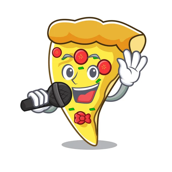 Zingen Pizza Slice Mascotte Cartoon Vectorillustratie — Stockvector