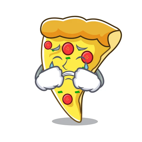 Crying Pizza Slice Mascot Cartoon Vector Illustration — Stock Vector