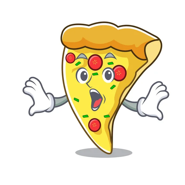 Verbaasd Pizza Slice Mascotte Cartoon Vectorillustratie — Stockvector