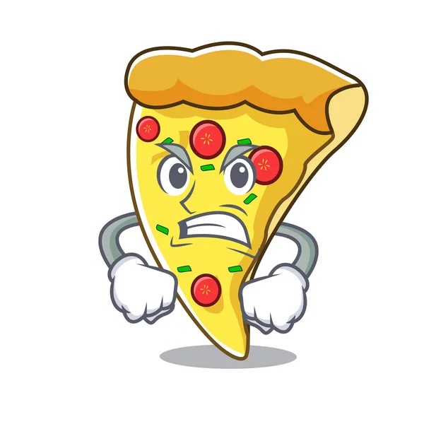 Boos Pizza Slice Mascotte Cartoon Vectorillustratie — Stockvector