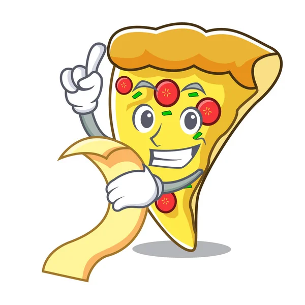 Menu Pizza Řezy Maskot Kreslené Vektorové Ilustrace — Stockový vektor