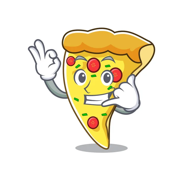 Kalla Mig Pizza Slice Maskot Tecknade Vektorillustration — Stock vektor
