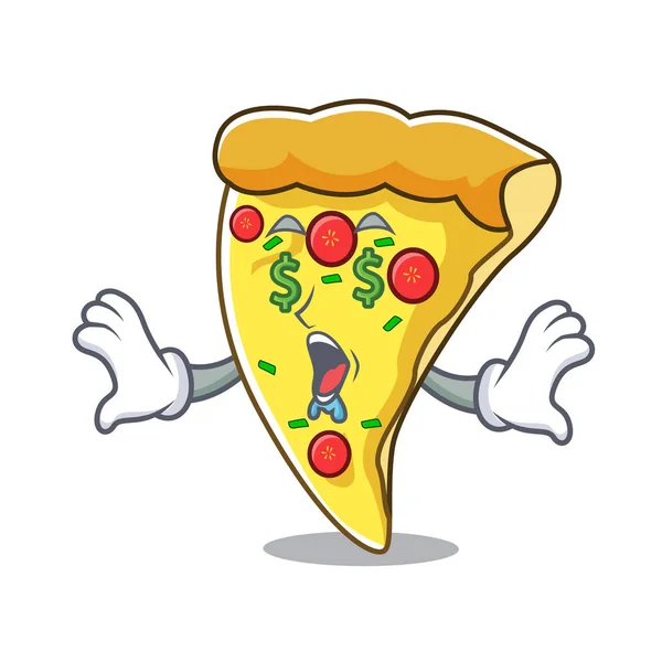 Pengar Ögat Pizza Slice Maskot Tecknade Vektorillustration — Stock vektor