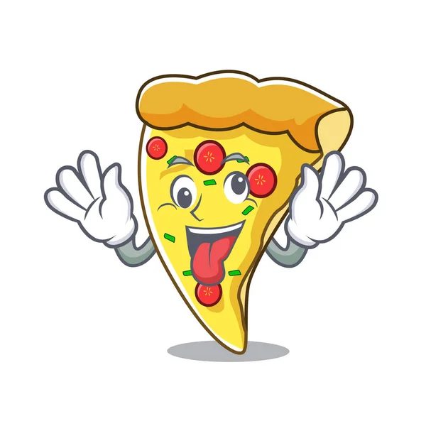 Louco Pizza Fatia Mascote Cartoon Vetor Ilustração —  Vetores de Stock
