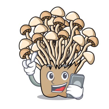 Telefon enoki mantar karakter karikatür vektör çizim ile