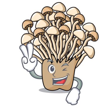 İki parmak enoki mantar karakter karikatür vektör çizim