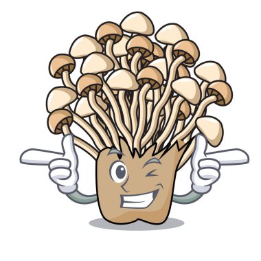 Wink enoki mantar karakter karikatür vektör çizim