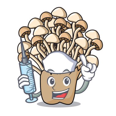Hemşire enoki mantar karakter karikatür vektör çizim