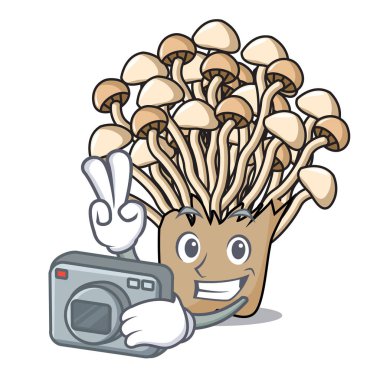 Fotoğrafçı enoki mantar maskot karikatür vektör çizim