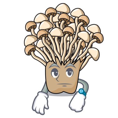 Bekleyen enoki mantar maskot karikatür vektör çizim