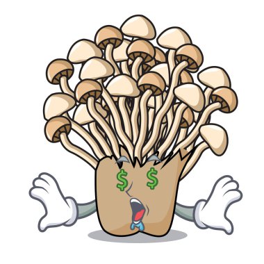 Para göz enoki mantar maskot karikatür vektör çizim