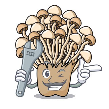 Mekanik enoki mantar maskot karikatür vektör çizim