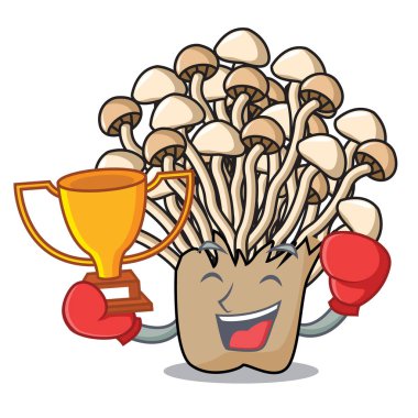 Boks şampiyonu enoki mantar maskot karikatür vektör çizim