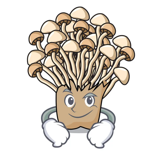 Smirking Enoki Mushroom Character Cartoon Vector Illustration — Stock Vector