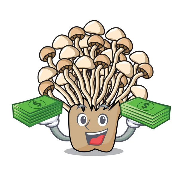 Para çantası enoki mantar maskot karikatür vektör çizim ile