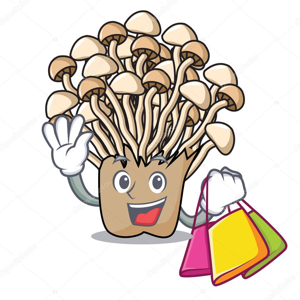 Shopping enoki mushroom character cartoon vector illustration