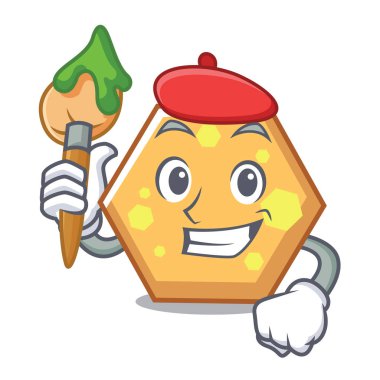 Sanatçı altıgen karakter karikatür tarzı vektör çizim