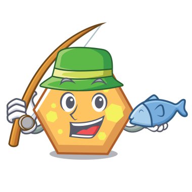 Balık tutma altıgen maskot karikatür tarzı vektör çizim