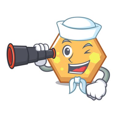 Denizci dürbün altıgen maskot karikatür tarzı vektör çizim ile